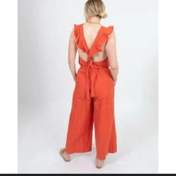 Rare Ulla Johnson Viola Jumpsuit in color Chili Fall Autumn Cotton Linen Tencel - Picture 3 of 10